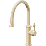California Faucets - Pull-Down Kitchen Faucet with Button Sprayer  - Low Arc Spout - Satin Brass Pvd