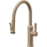 California Faucets - Pull-Down Kitchen Faucet with Squeeze Sprayer  - Low Arc Spout - Antique Brass Flat