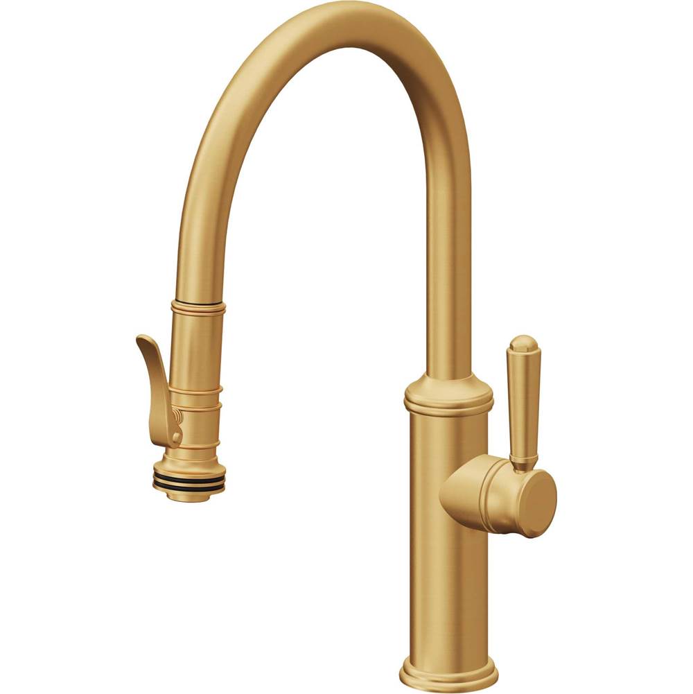 California Faucets - Pull-Down Kitchen Faucet with Squeeze Sprayer  - Low Arc Spout - Lifetime Satin Gold Pvd