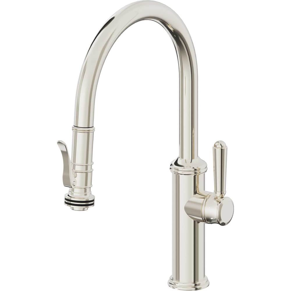 California Faucets - Pull-Down Kitchen Faucet with Squeeze Sprayer  - Low Arc Spout - Polished Nickel Pvd