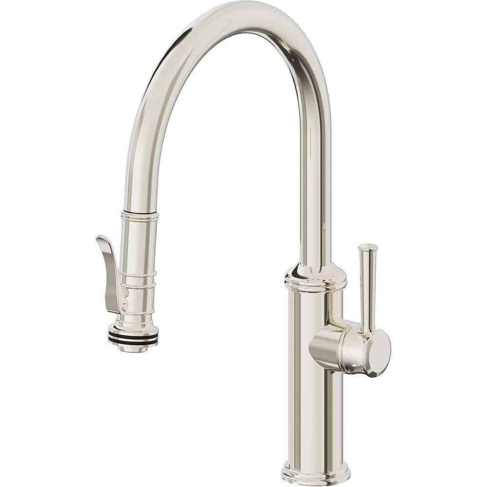 California Faucets - Pull-Down Kitchen Faucet with Squeeze Sprayer  - Low Arc Spout - Polished Nickel Pvd
