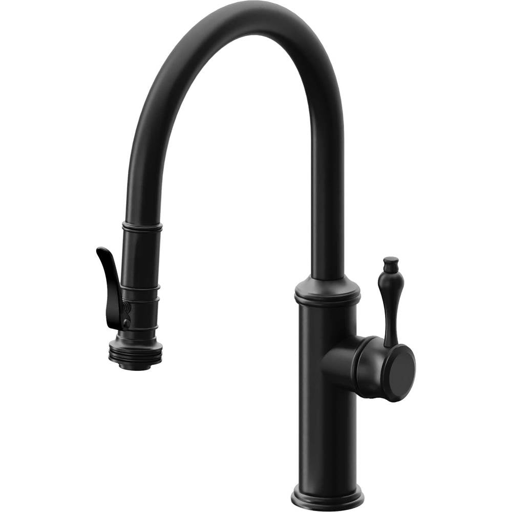 California Faucets - Pull-Down Kitchen Faucet with Squeeze Sprayer  - Low Arc Spout - Matte Black
