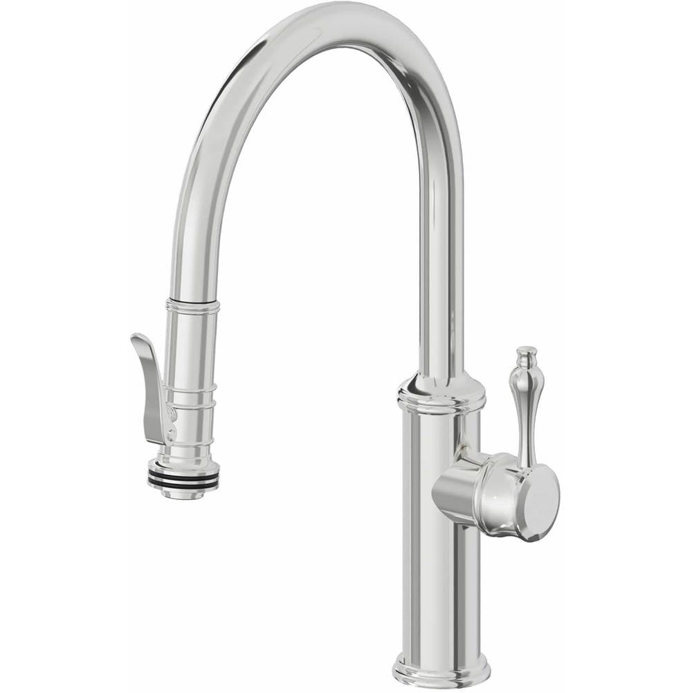 California Faucets - Pull-Down Kitchen Faucet with Squeeze Sprayer  - Low Arc Spout - Polished Chrome