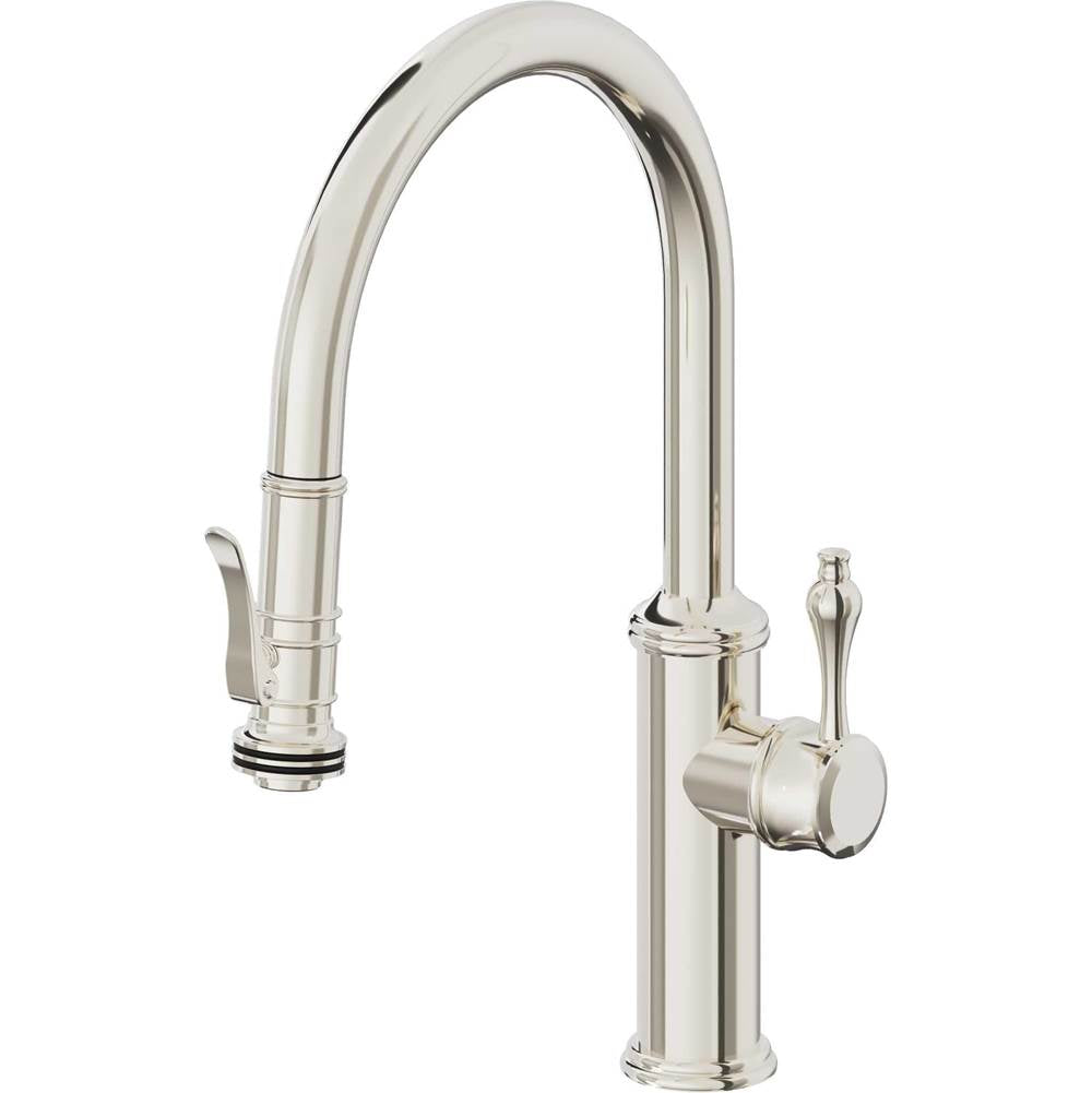 California Faucets - Pull-Down Kitchen Faucet with Squeeze Sprayer  - Low Arc Spout - Polished Nickel Pvd