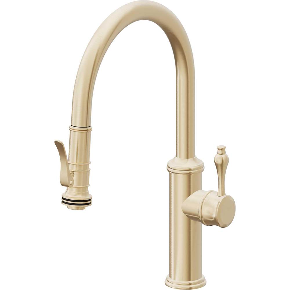 California Faucets - Pull-Down Kitchen Faucet with Squeeze Sprayer  - Low Arc Spout - Satin Brass Pvd
