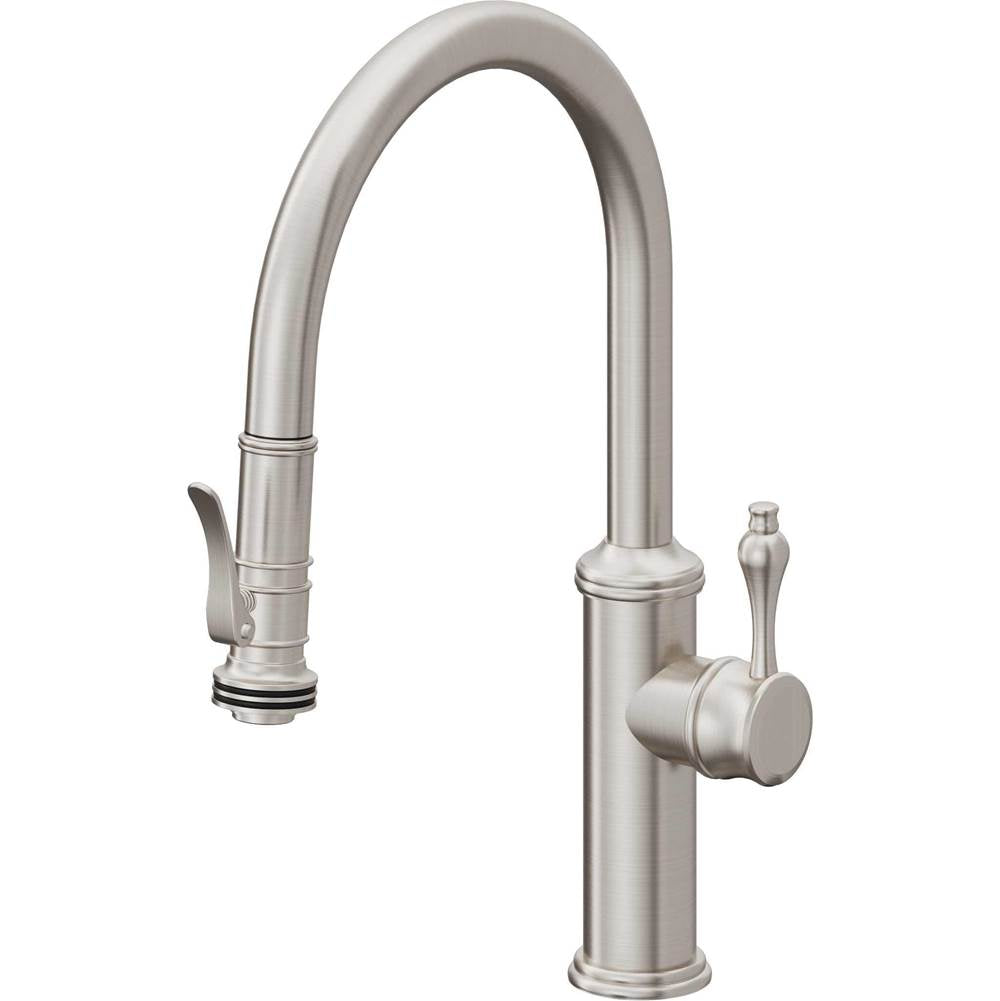 California Faucets - Pull-Down Kitchen Faucet with Squeeze Sprayer  - Low Arc Spout - Ultra Stainless Steel Pvd