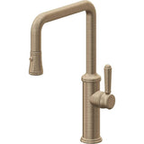 California Faucets - Pull-Down Kitchen Faucet with Button Sprayer  - Quad Spout - Antique Brass Flat