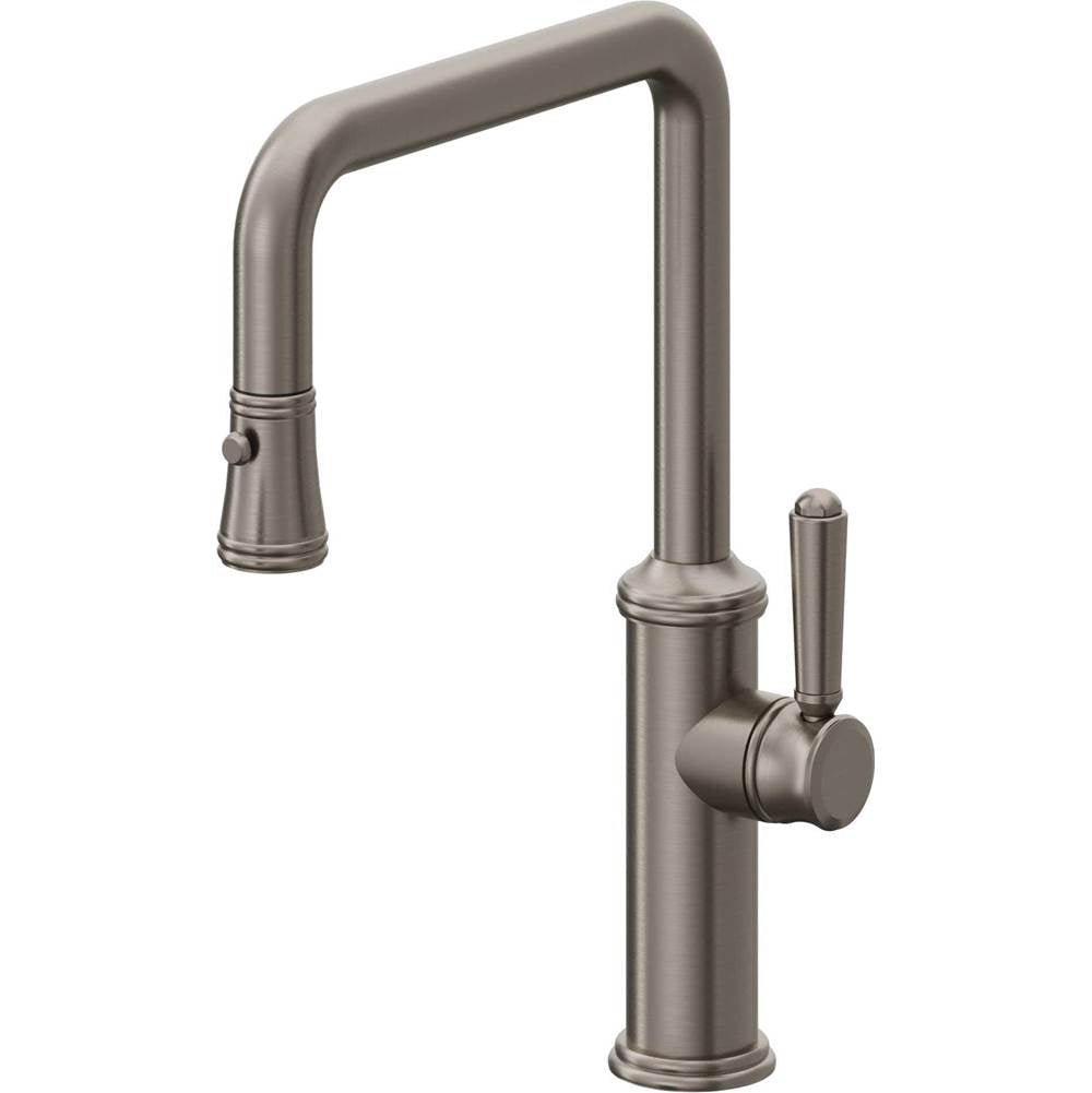 California Faucets - Pull-Down Kitchen Faucet with Button Sprayer  - Quad Spout - Graphite Pvd