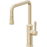 California Faucets - Pull-Down Kitchen Faucet with Button Sprayer  - Quad Spout - Satin Brass Pvd