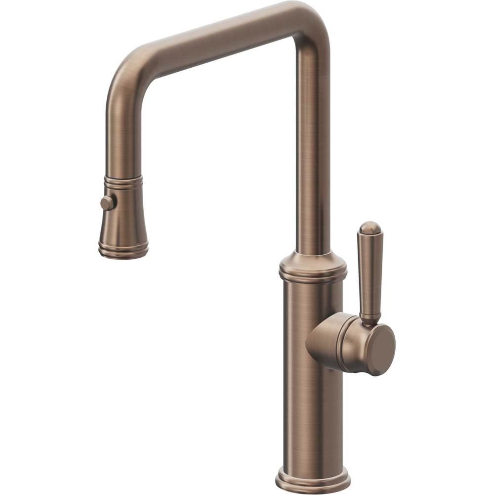 California Faucets - Pull-Down Kitchen Faucet with Button Sprayer  - Quad Spout - Satin Bronze Pvd