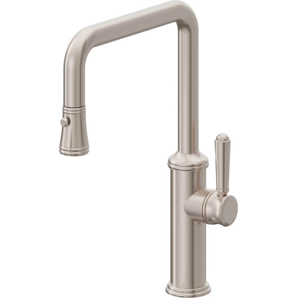 California Faucets - Pull-Down Kitchen Faucet with Button Sprayer  - Quad Spout - Gloss White