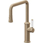 California Faucets - Pull-Down Kitchen Faucet with Button Sprayer  - Quad Spout - Antique Brass Flat