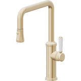 California Faucets - Pull-Down Kitchen Faucet with Button Sprayer  - Quad Spout - Satin Brass Pvd