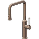 California Faucets - Pull-Down Kitchen Faucet with Button Sprayer  - Quad Spout - Satin Bronze Pvd