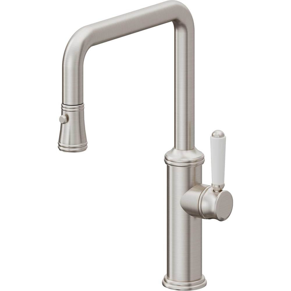 California Faucets - Pull-Down Kitchen Faucet with Button Sprayer  - Quad Spout - Ultra Stainless Steel Pvd