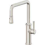 California Faucets - Pull-Down Kitchen Faucet with Button Sprayer  - Quad Spout - Polished Nickel Pvd