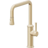 California Faucets - Pull-Down Kitchen Faucet with Button Sprayer  - Quad Spout - Satin Brass Pvd