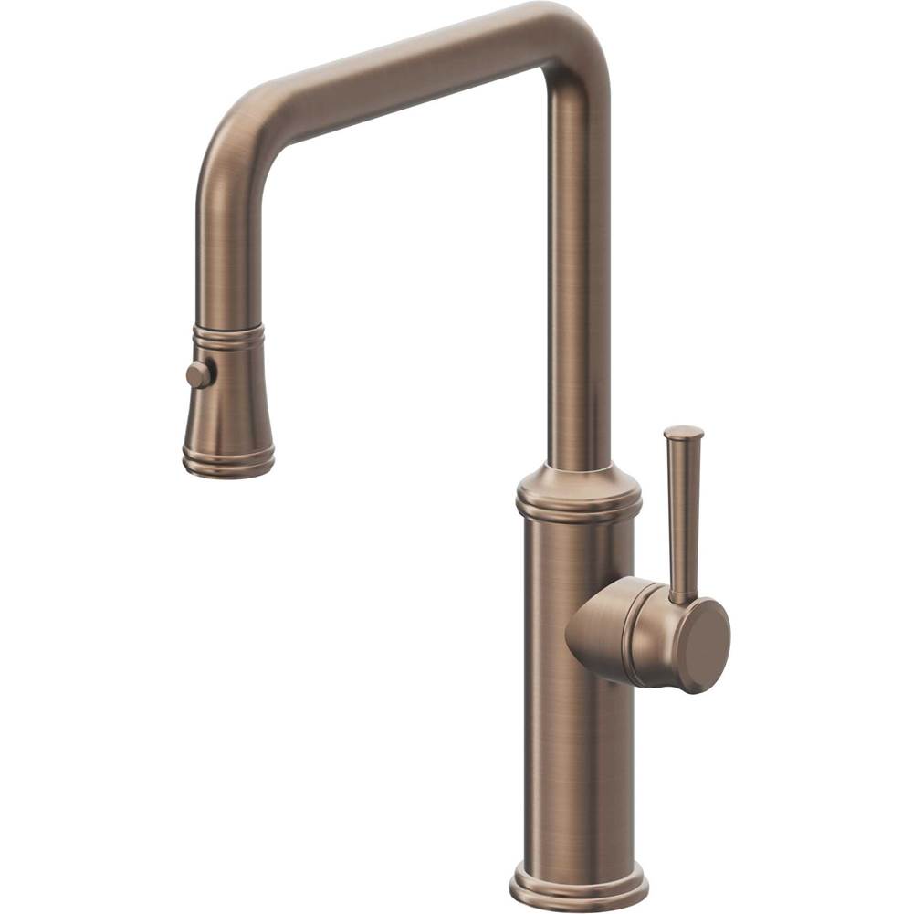 California Faucets - Pull-Down Kitchen Faucet with Button Sprayer  - Quad Spout - Satin Bronze Pvd