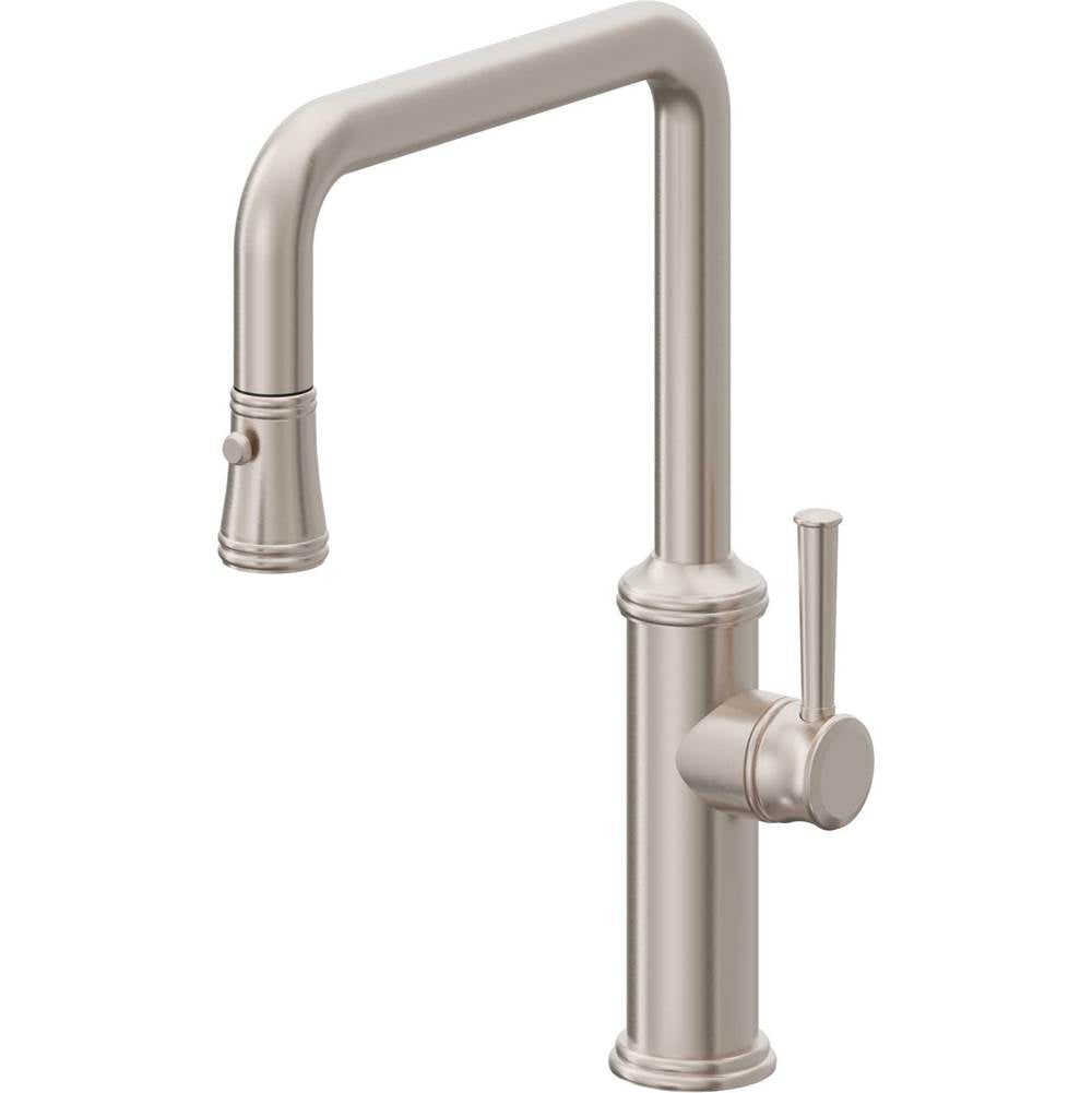 California Faucets - Pull-Down Kitchen Faucet with Button Sprayer  - Quad Spout - Gloss White