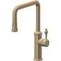 California Faucets - Pull-Down Kitchen Faucet with Button Sprayer  - Quad Spout - Antique Brass Flat