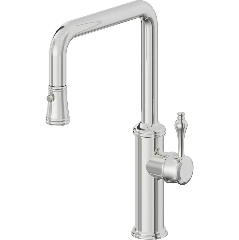 California Faucets - Pull-Down Kitchen Faucet with Button Sprayer  - Quad Spout - Polished Chrome