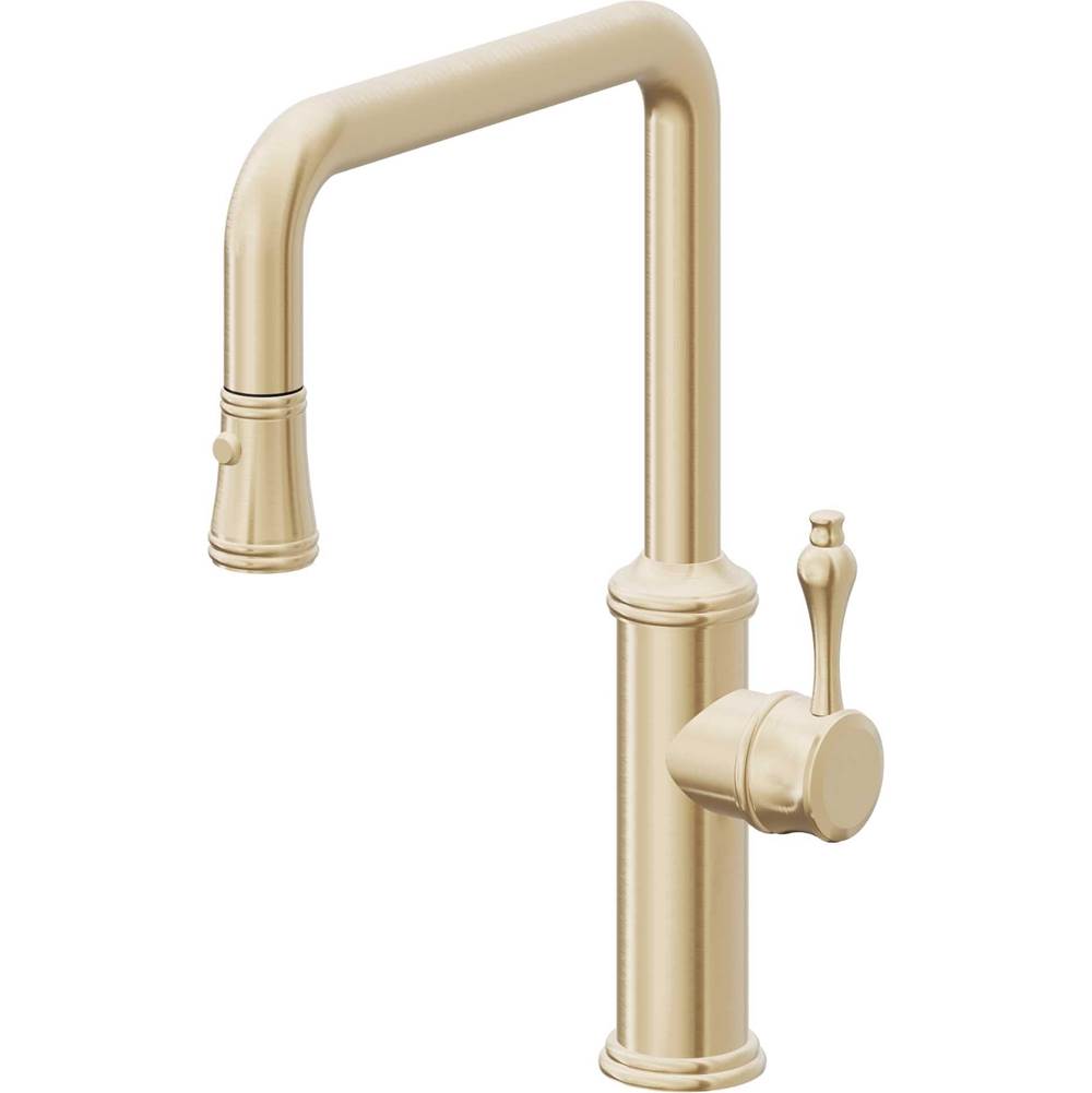 California Faucets - Pull-Down Kitchen Faucet with Button Sprayer  - Quad Spout - Satin Brass Pvd