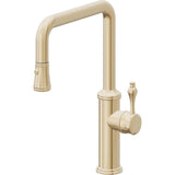 California Faucets - Pull-Down Kitchen Faucet with Button Sprayer  - Quad Spout - Satin Brass Pvd