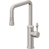 California Faucets - Pull-Down Kitchen Faucet with Button Sprayer  - Quad Spout - Ultra Stainless Steel Pvd