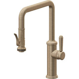 California Faucets - Pull-Down Kitchen Faucet with Squeeze Sprayer  - Quad Spout - Antique Brass Flat