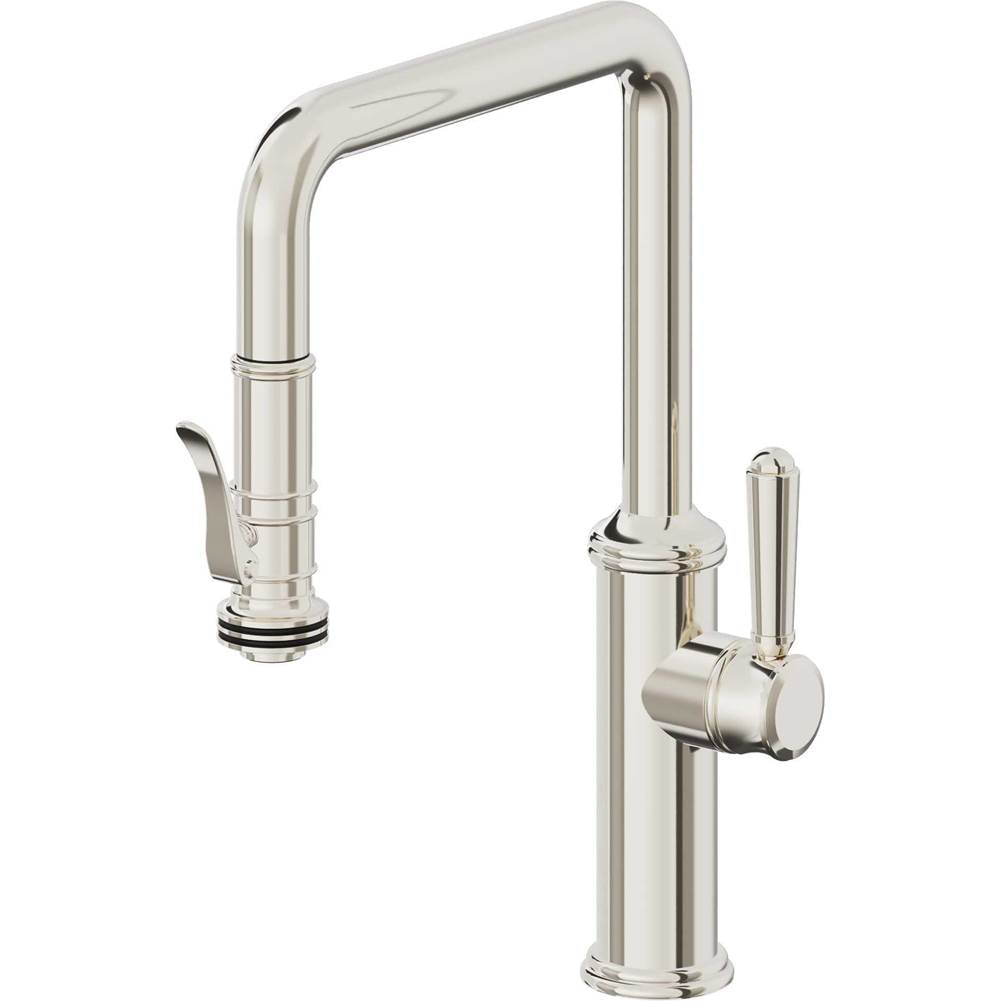 California Faucets - Pull-Down Kitchen Faucet with Squeeze Sprayer  - Quad Spout - Polished Nickel Pvd