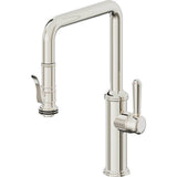 California Faucets - Pull-Down Kitchen Faucet with Squeeze Sprayer  - Quad Spout - Polished Nickel Pvd