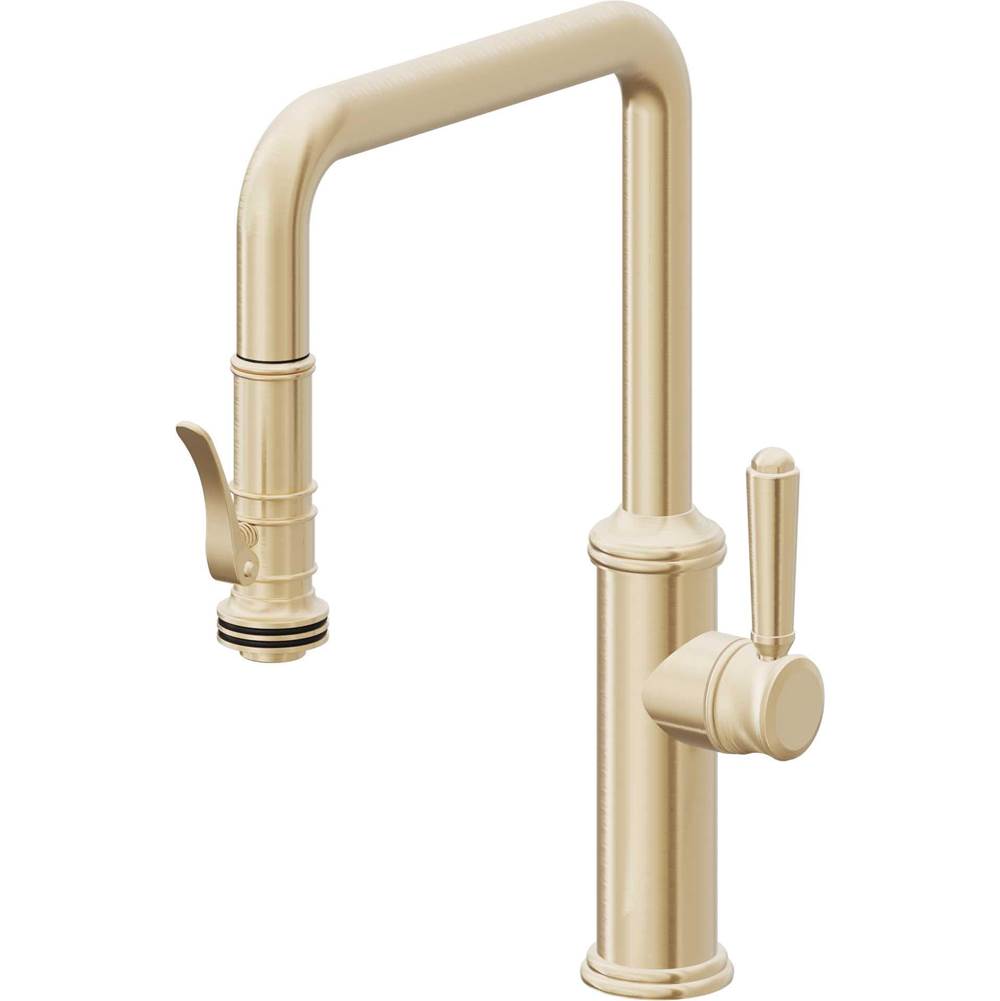 California Faucets - Pull-Down Kitchen Faucet with Squeeze Sprayer  - Quad Spout - Satin Brass Pvd