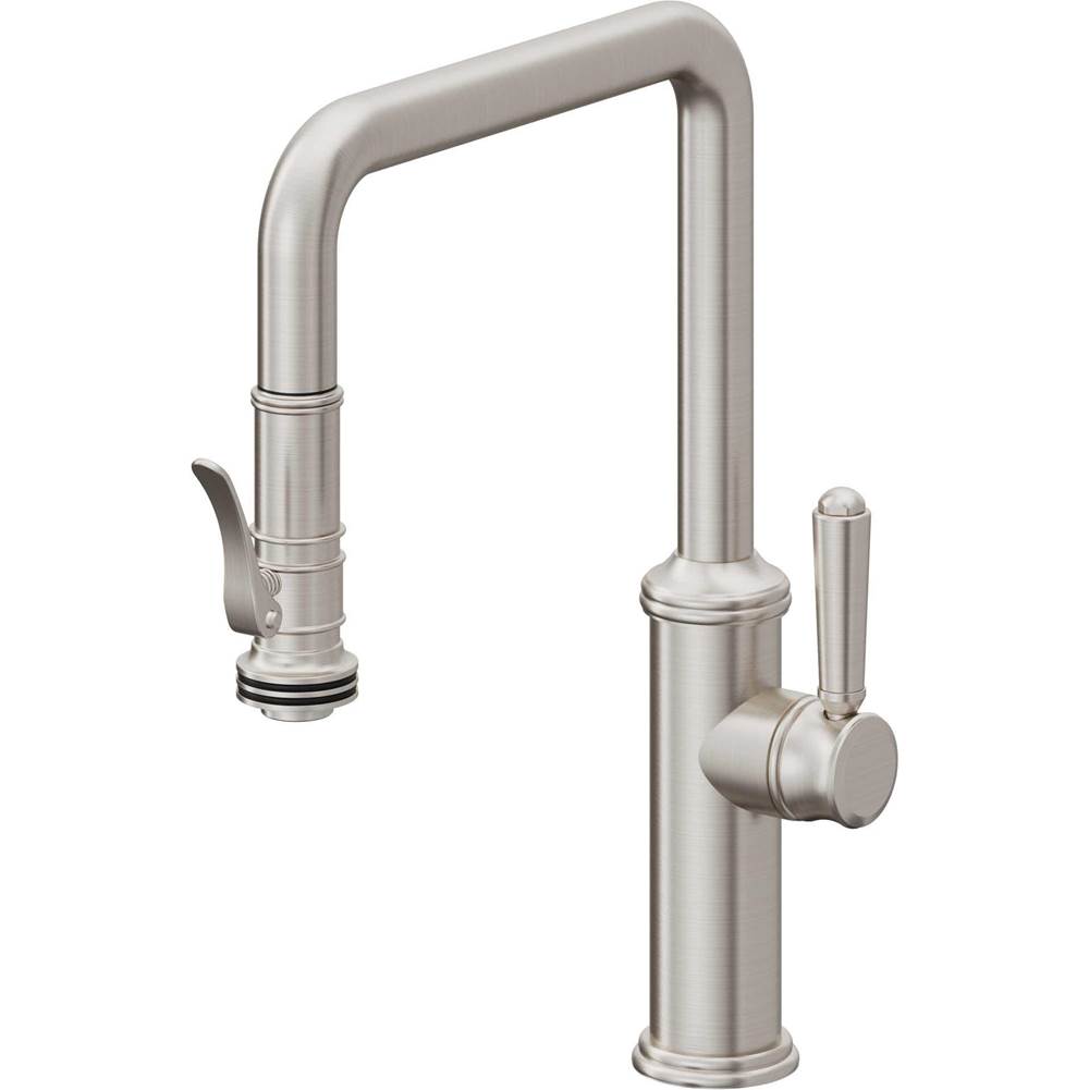 California Faucets - Pull-Down Kitchen Faucet with Squeeze Sprayer  - Quad Spout - Ultra Stainless Steel Pvd