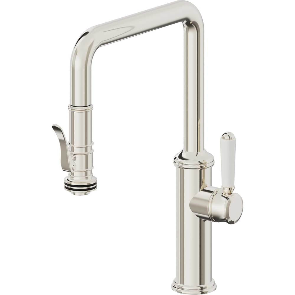 California Faucets - Pull-Down Kitchen Faucet with Squeeze Sprayer  - Quad Spout - Polished Nickel Pvd