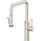 California Faucets - Pull-Down Kitchen Faucet with Squeeze Sprayer  - Quad Spout - Polished Nickel Pvd