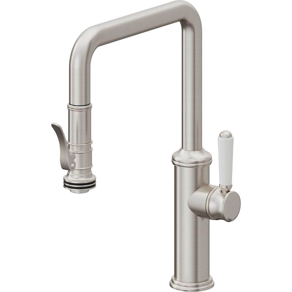 California Faucets - Pull-Down Kitchen Faucet with Squeeze Sprayer  - Quad Spout - Ultra Stainless Steel Pvd
