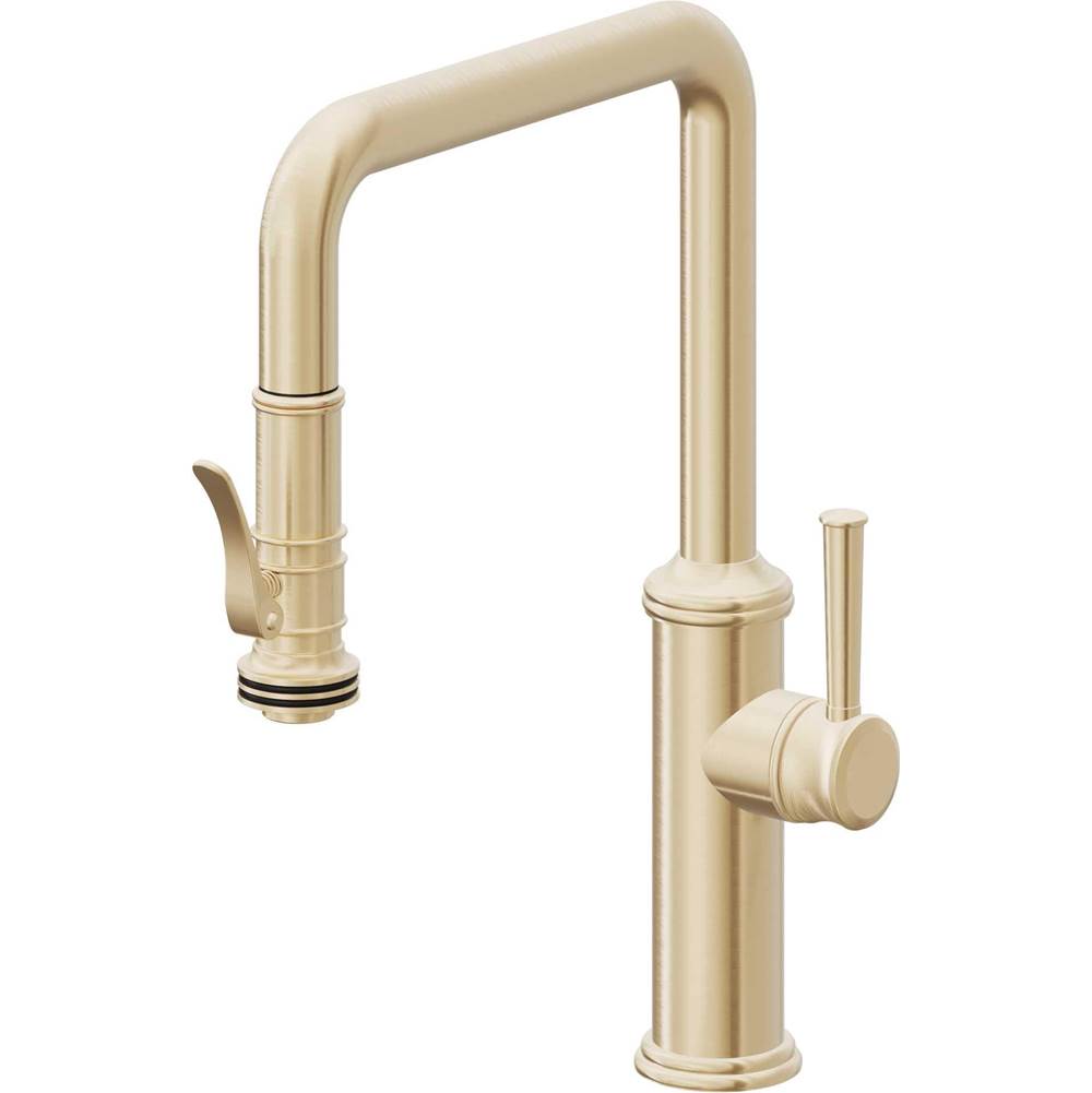 California Faucets - Pull-Down Kitchen Faucet with Squeeze Sprayer  - Quad Spout - Satin Brass Pvd