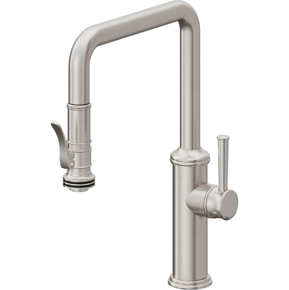 California Faucets - Pull-Down Kitchen Faucet with Squeeze Sprayer  - Quad Spout - Ultra Stainless Steel Pvd