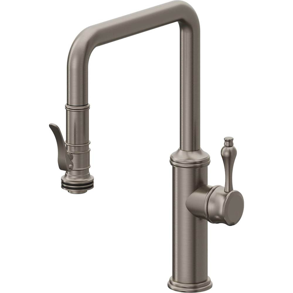California Faucets - Pull-Down Kitchen Faucet with Squeeze Sprayer  - Quad Spout - Graphite Pvd