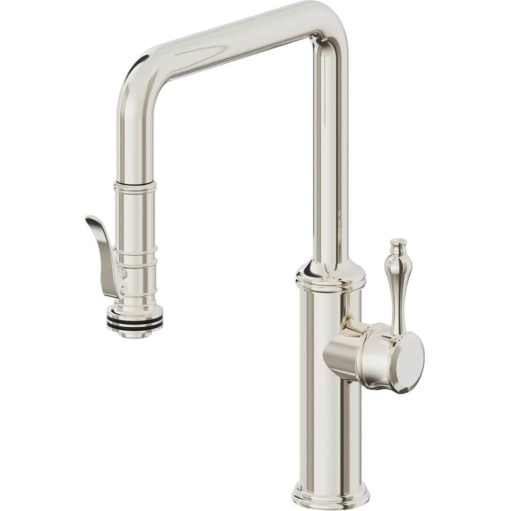 California Faucets - Pull-Down Kitchen Faucet with Squeeze Sprayer  - Quad Spout - Polished Nickel Pvd
