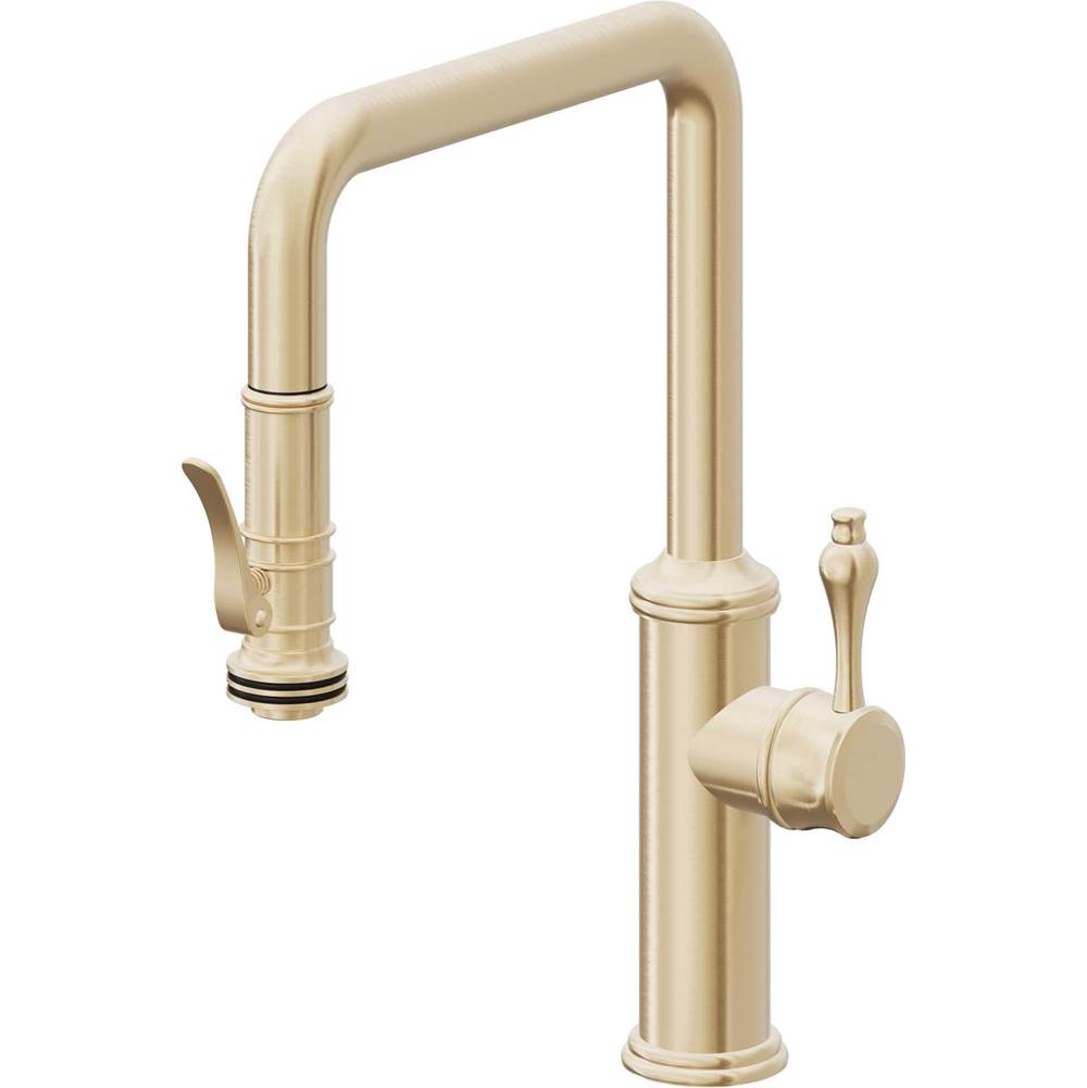 California Faucets - Pull-Down Kitchen Faucet with Squeeze Sprayer  - Quad Spout - Satin Brass Pvd
