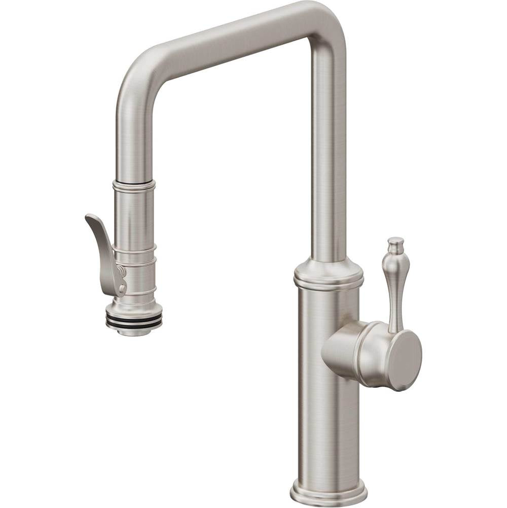 California Faucets - Pull-Down Kitchen Faucet with Squeeze Sprayer  - Quad Spout - Ultra Stainless Steel Pvd