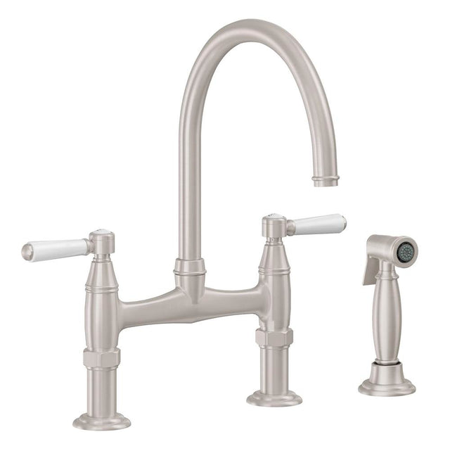 California Faucets - Bridge Kitchen Faucet with Sidespray - Gloss White