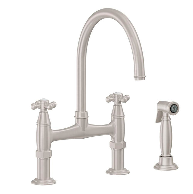 California Faucets - Bridge Kitchen Faucet with Sidespray - Gloss White