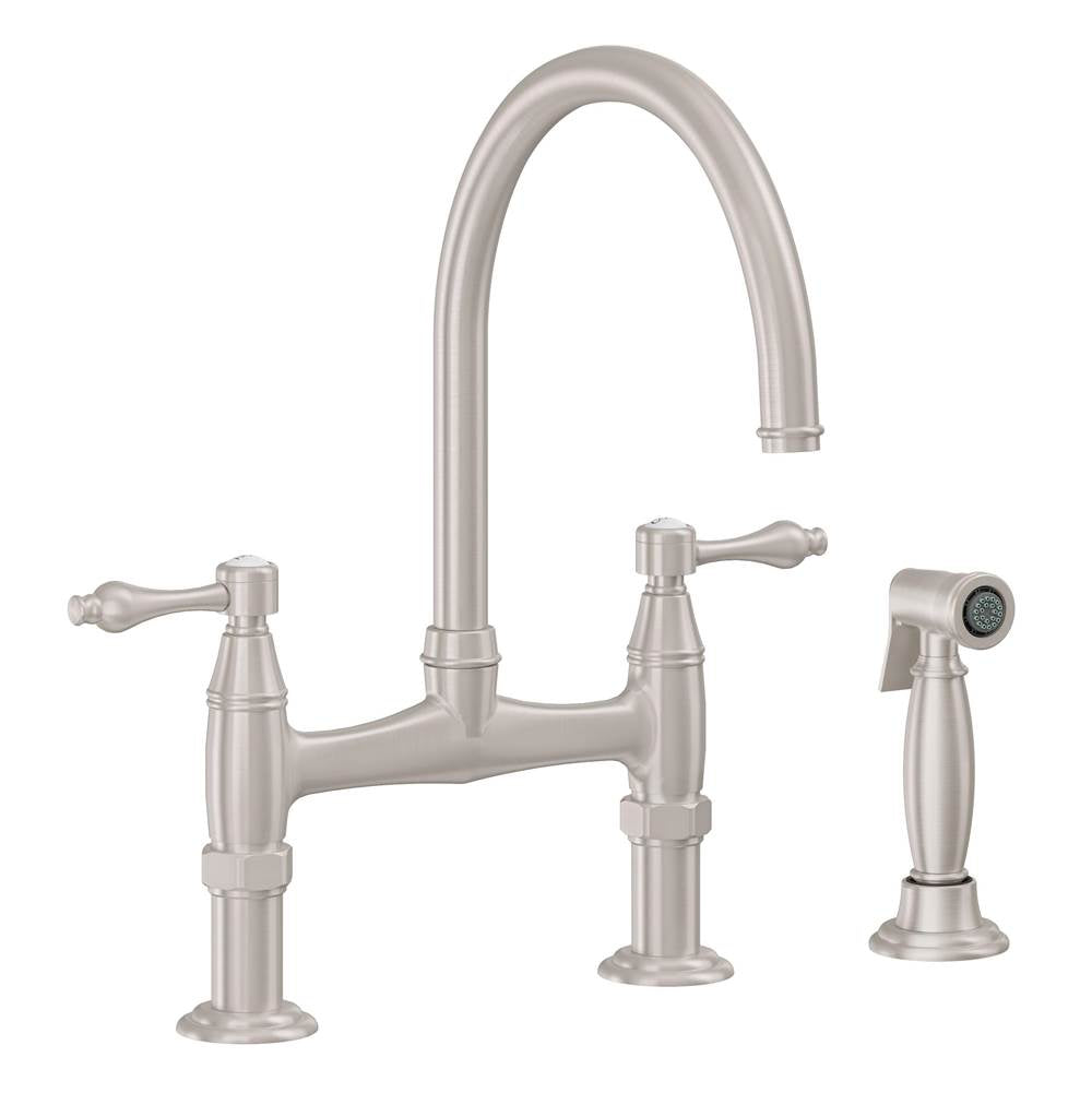 California Faucets - Bridge Kitchen Faucet with Sidespray - Gloss White