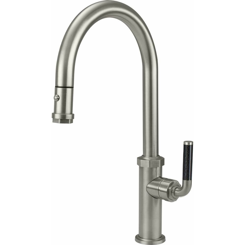 California Faucets - Pull-Down Kitchen Faucet with Button Sprayer  - High Arc Spout - Gloss White