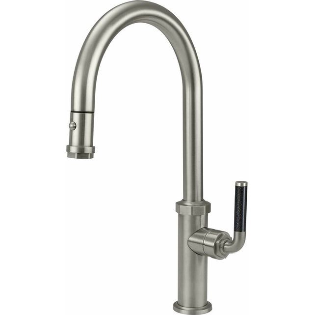 California Faucets - Pull-Down Kitchen Faucet with Button Sprayer  - High Arc Spout - Gloss White