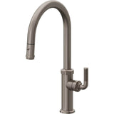 California Faucets - Pull-Down Kitchen Faucet with Button Sprayer  - High Arc Spout - Graphite Pvd