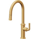 California Faucets - Pull-Down Kitchen Faucet with Button Sprayer  - High Arc Spout - Lifetime Satin Gold Pvd