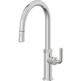 California Faucets - Pull-Down Kitchen Faucet with Button Sprayer  - High Arc Spout - Polished Chrome